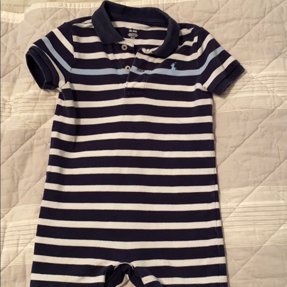 Ralph Lauren blue & white striped collared onesie